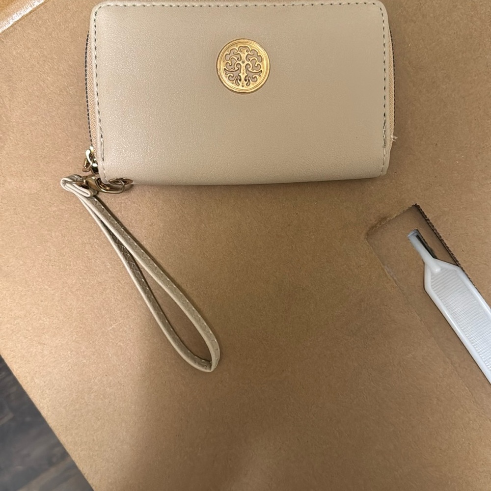 Tree of Life Cream Clutch Wristlet with Gold Emblem